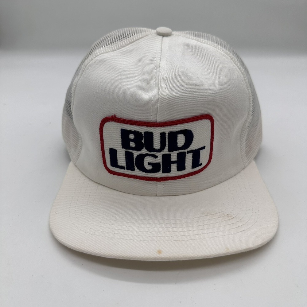 Vintage Bud Light Hat Cap Snapback Blue White Made in USA Beer Budweiser